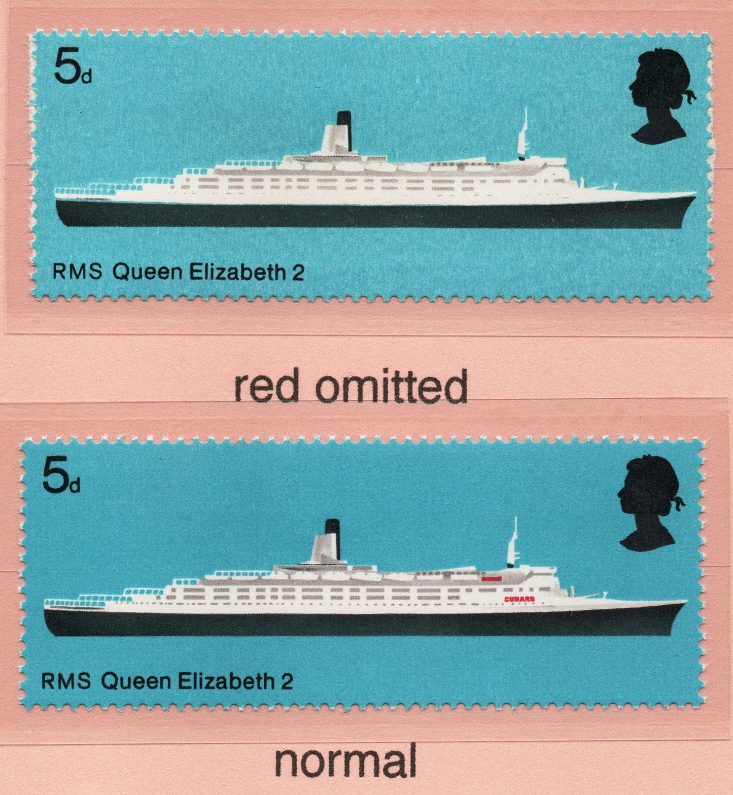 GB 1969 SG778 5d British Ships Red omitted (Ships Inscription) Error