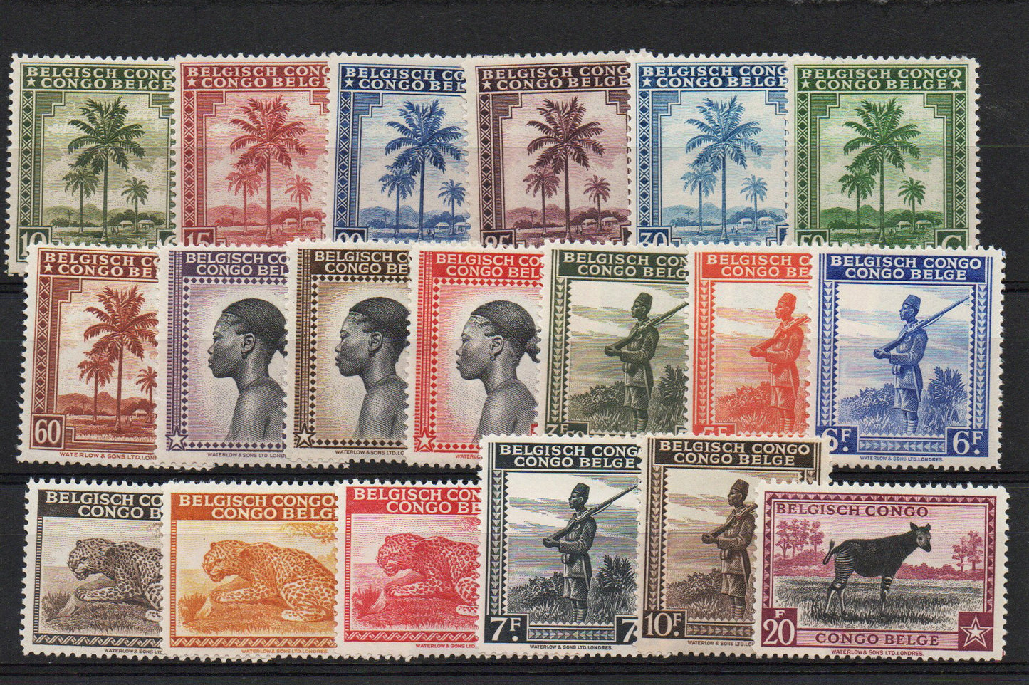 1942 Belgian Congo Pictorial Set of 19 with Flemish above French Text SG251a-61a LMM