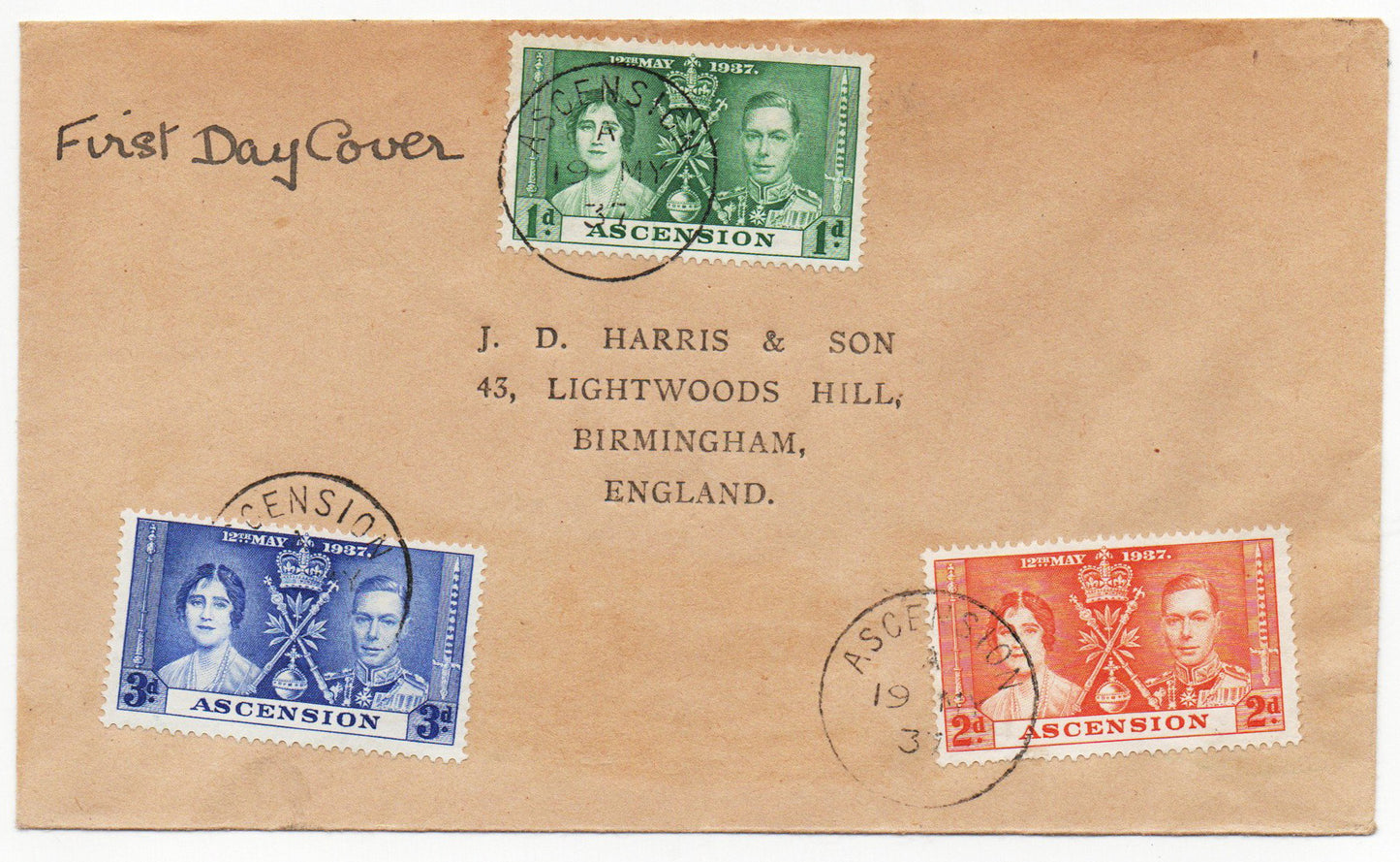 1937 KG6 Coronation Cover with First Day of Issue cancelled and addressed to the Forger J D Harris. Harris was imprisoned for 9 months after Robson Lowe exposed him. Details in image.