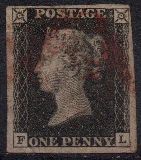 GB QV 1D Penny Black SG2 Plate 3 AS20 4 Margins F-L