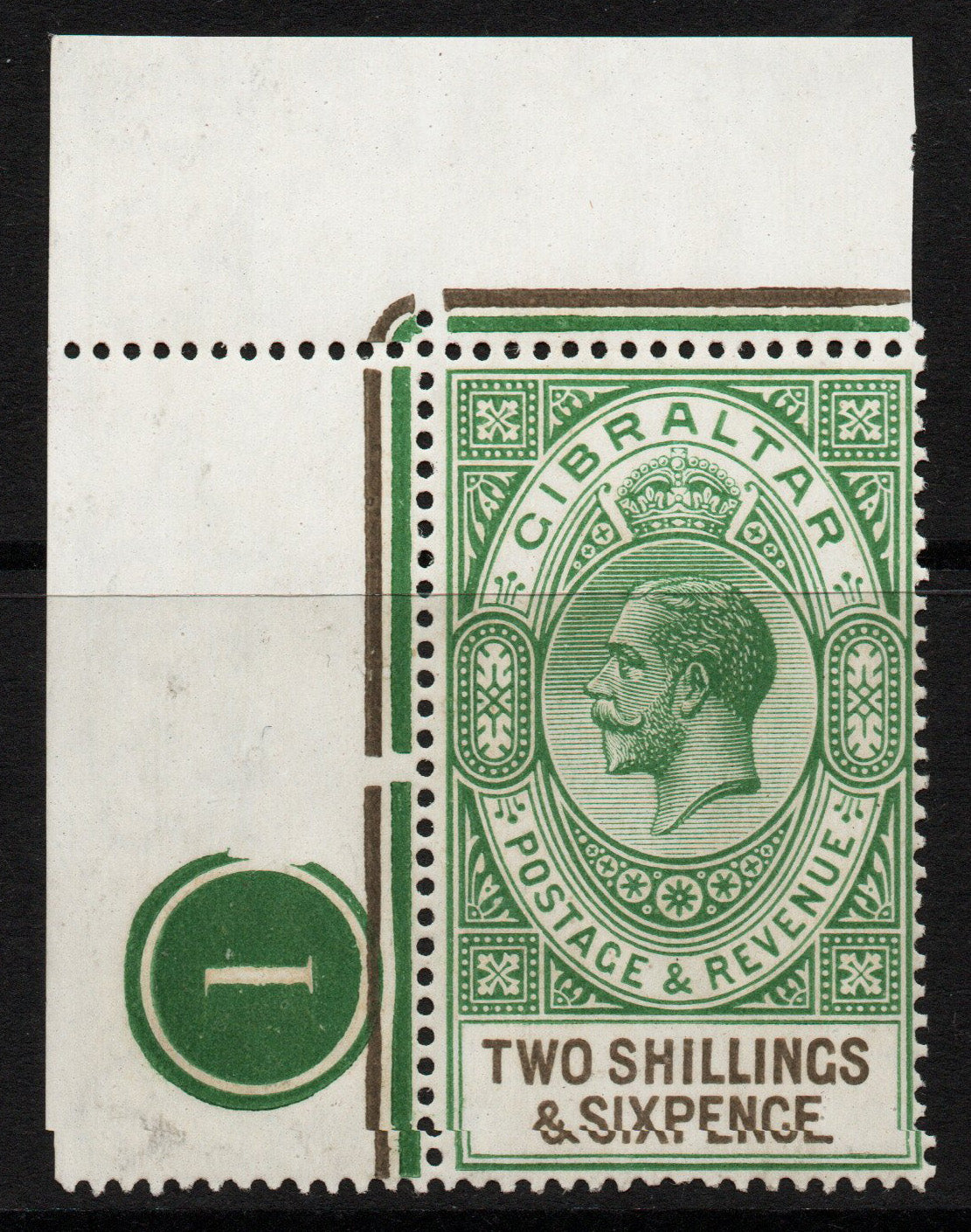 1925-29 Gibraltar SG104, 2/6d U/M Plate 1 (1264)