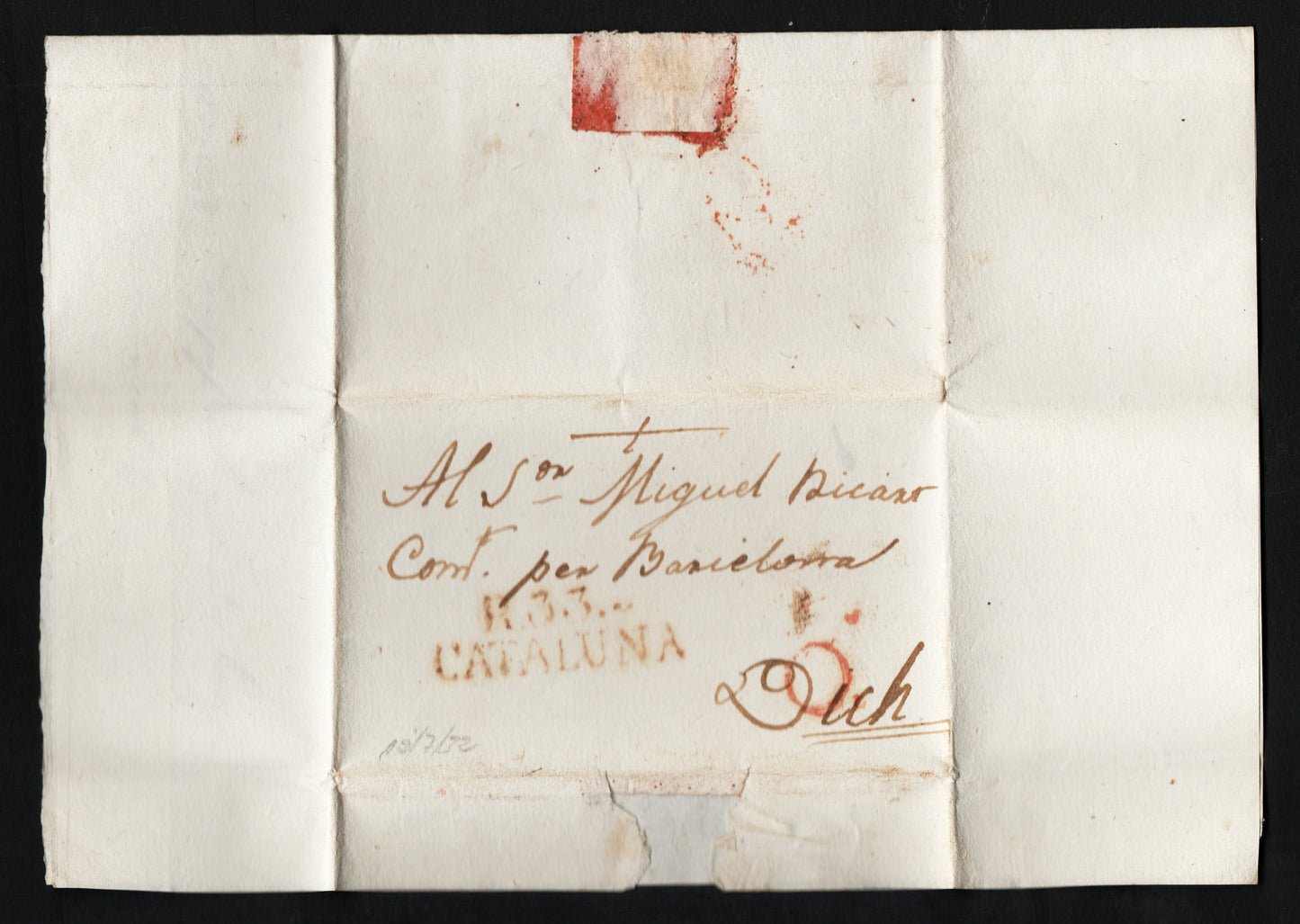 1832 Spain Entire with straight line CATALUNA Handstamp