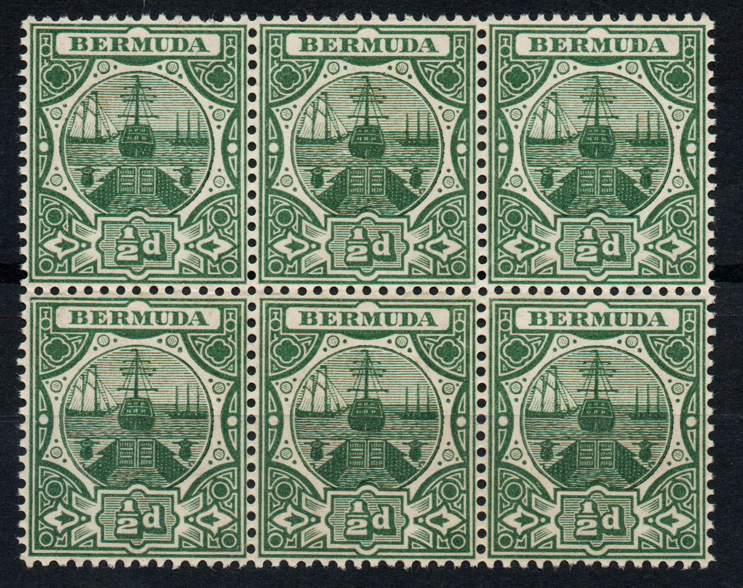 1906 SG36 Bermuda Dry Dock ½d Green MCA Block of 6 Unmounted Mint