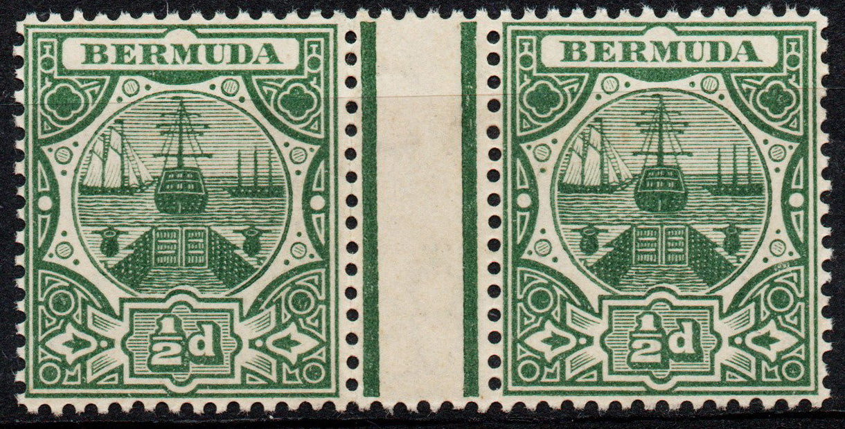 1906 Bermuda SG36 Dry Dock ½d Green MCA Inter-Panneau Pair U/M (1303)