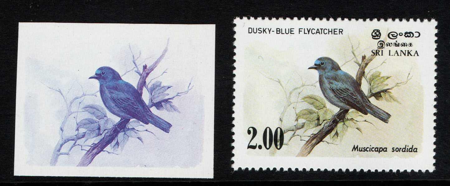 1983 Sri Lanka SG829 Birds 2nd Series Flycatcher 2r Imperf Proof in Magenta and Blue only