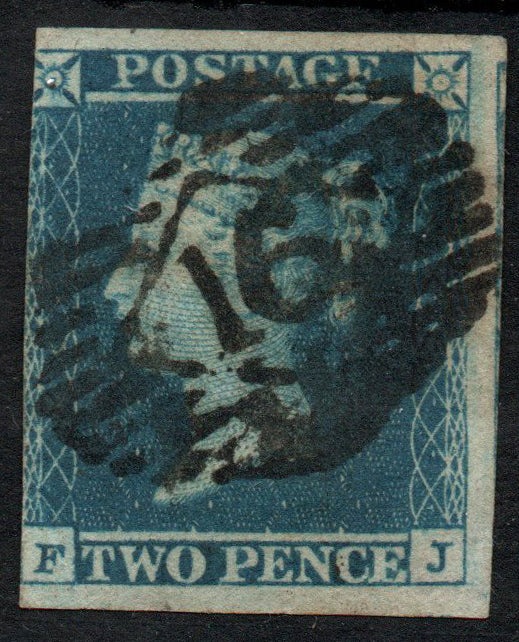 GB 1851 2d Blue SG15aa Plate 4 F - J Small Crown 3 Margins Good Used