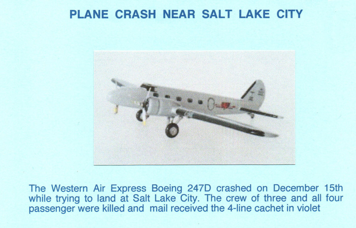 1936 Crash Mail Coronado - New York Western Express Boeing 247D Crew and Passengers all Killed