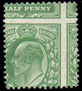 GB KEVII 1902 SG217 ½d Pale Yellowish Green with Gross misperforation error U/M