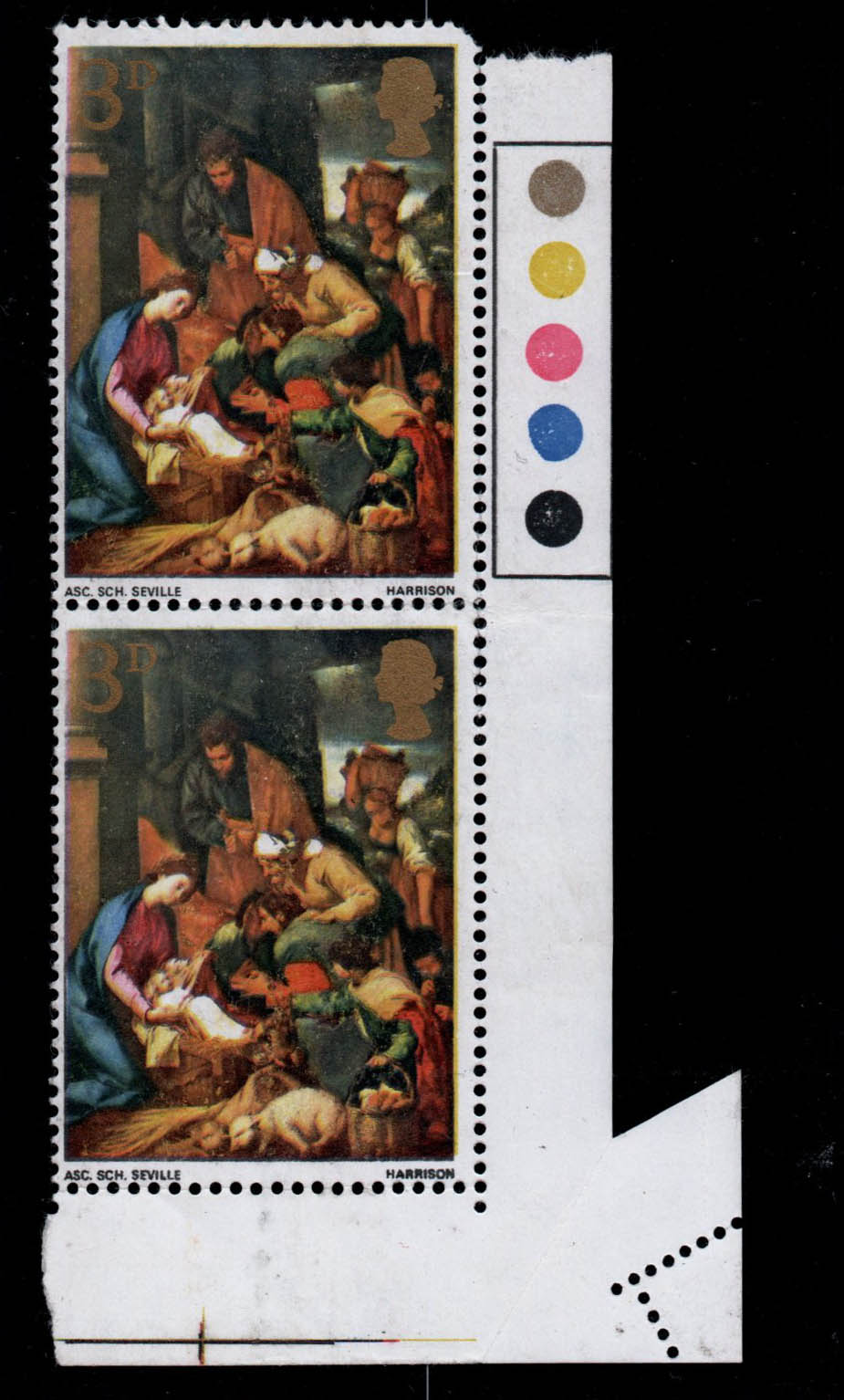 1967 GB SG756 Xmas Adoration of the Shepherds with corner fold resulting in enlarged margin U/M