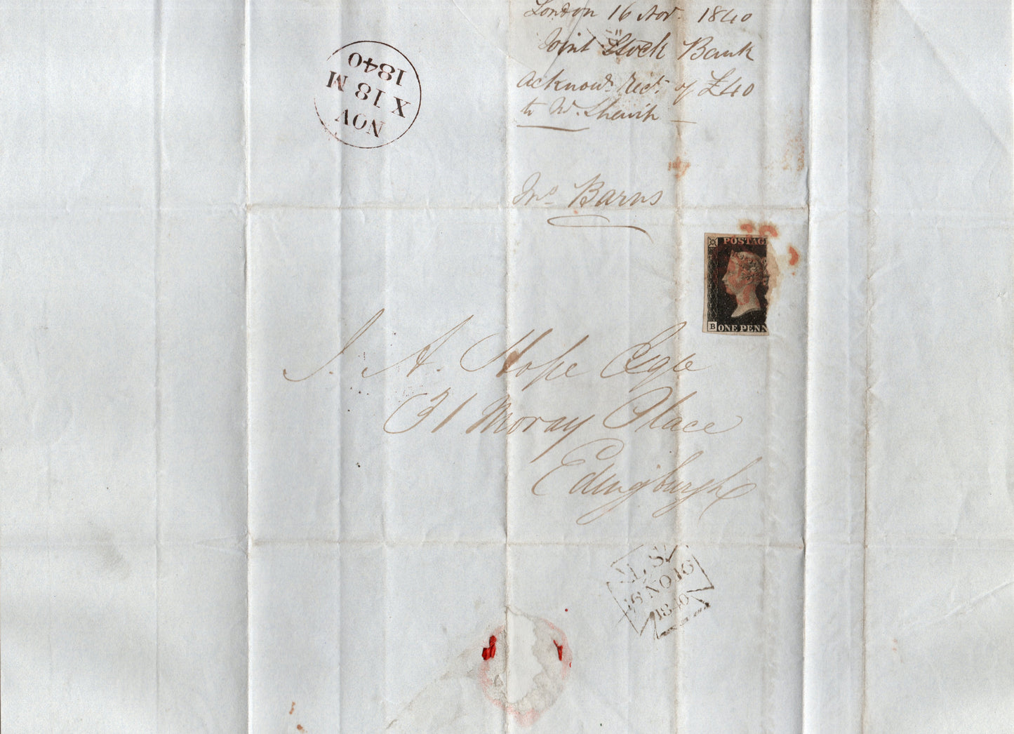 GB QV Nov 1840 Entire bearing just over one half of SG1 ! Please see scans(AK28)