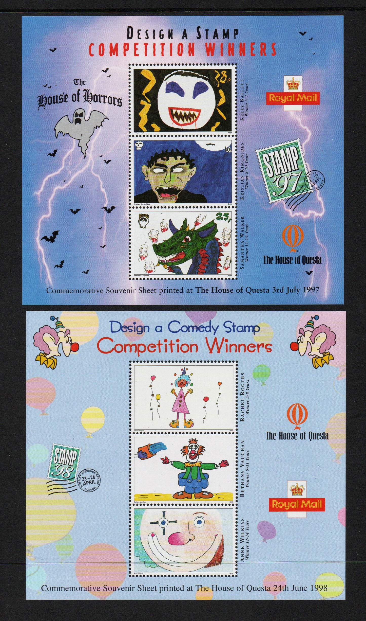 GB 1997 & 1998 Children's Stamp Competition Winners U/M MNH
