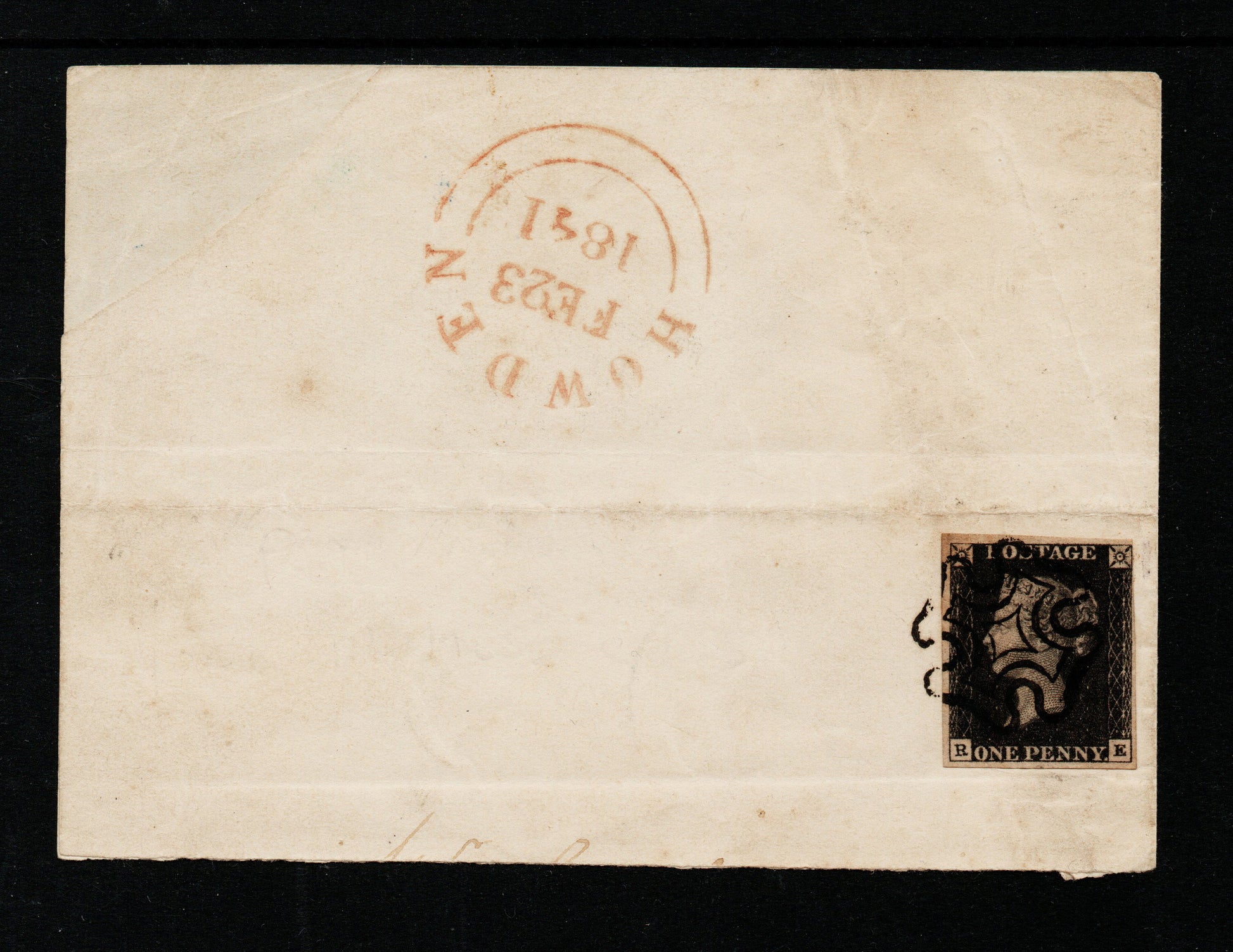 GB QV 1841 SG1 Plate 8 on Front (only) Clear Howden Datestamp