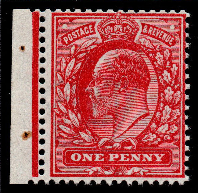 GB Edward VII SG272 Spec M6 Var UNLISTED 1d Carmine. A superb Unmounted Mint example accompanied by original Hendon Cert (When part of a block)