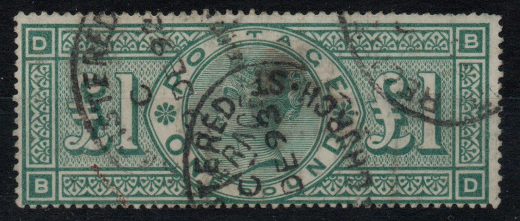 GB 1891 QV SG212 £1 Green Crowns Wmk B-D (AM1217)