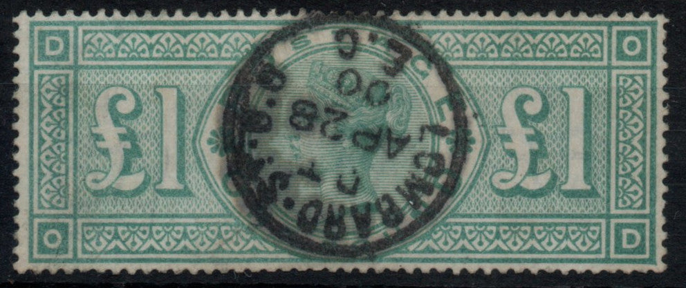 1891 QV SG212 £1 Green Crowns Wmk O-D (AM1218)