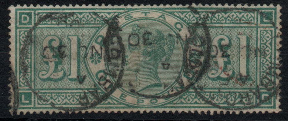 GB 1891 QV SG212 £1 Green Crowns Wmk L-D