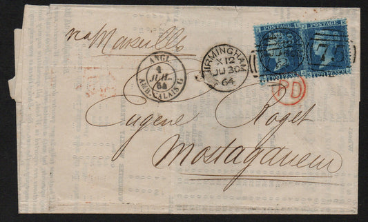 GB 1864 Wholesale Foodstuffs Price list Birmingham to France bearing 2 x SG45. More below (AM1224)