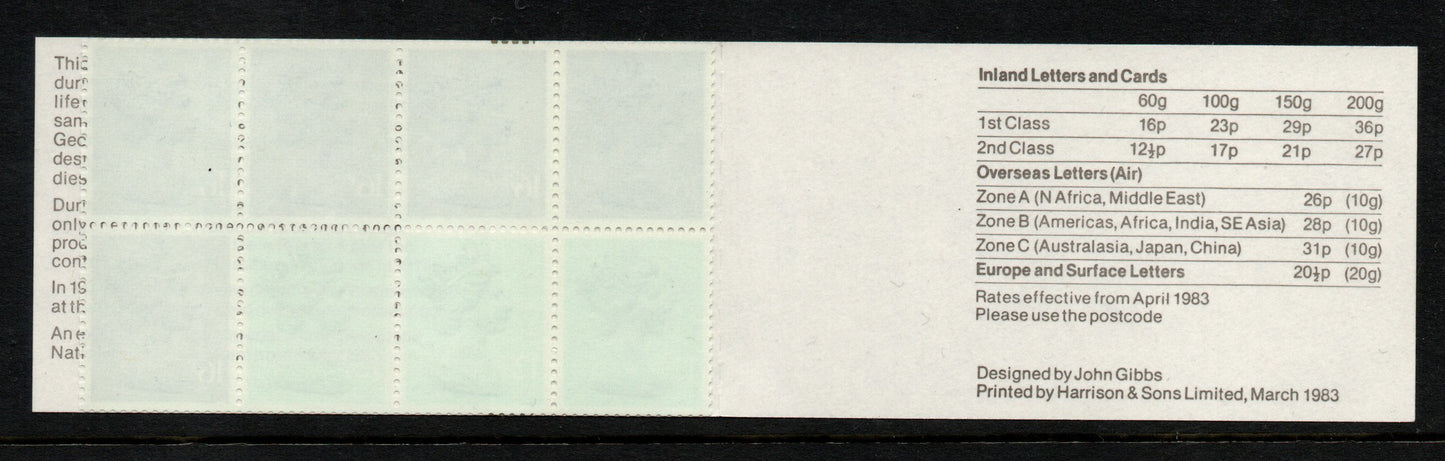 GB 1983 £1.46 Booklet FO1Aa Corrected Rate Short Perfs Unmounted Mint (AM1249)