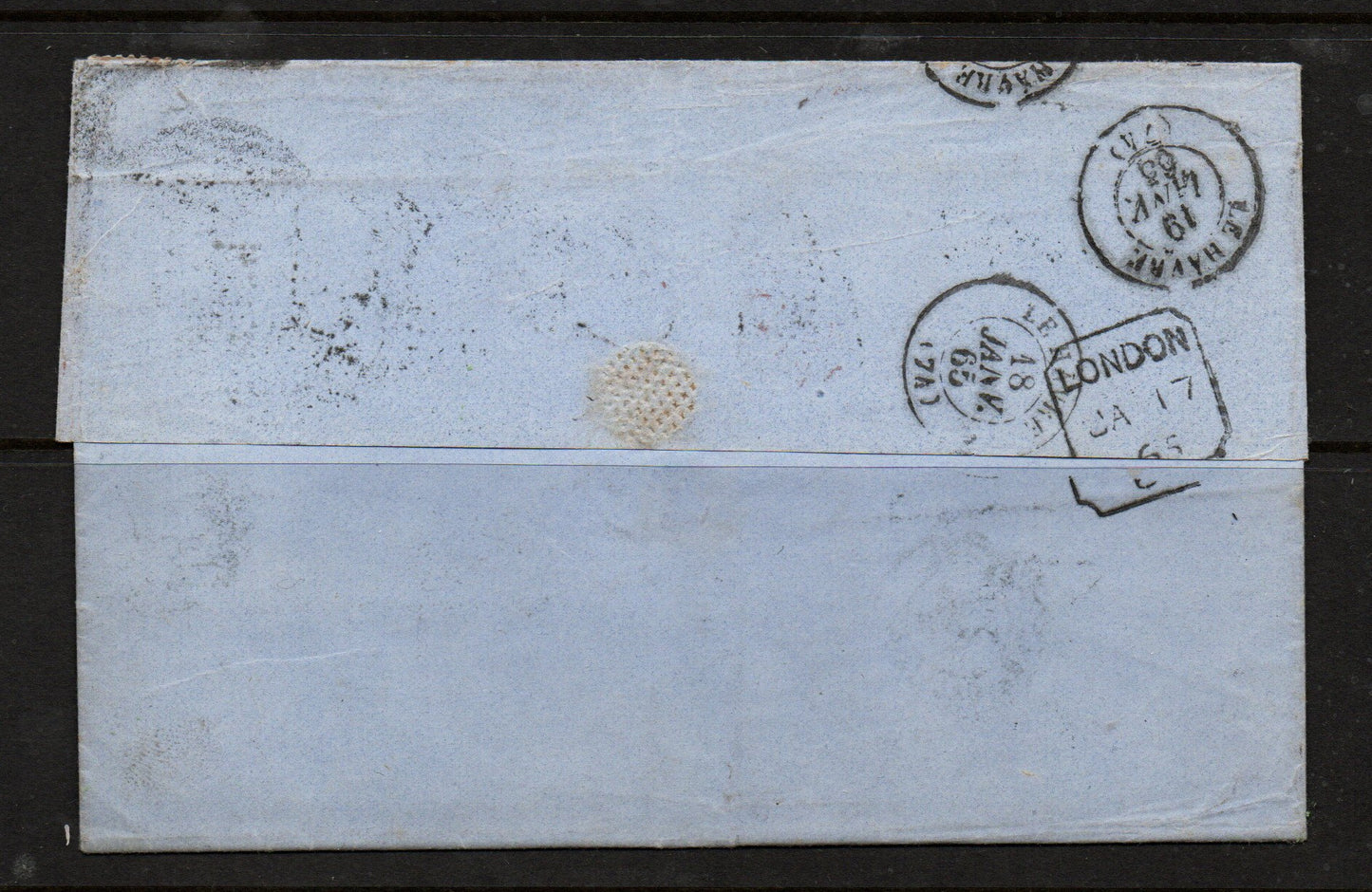 1865 transatlantic maritime insurance letter and folded cover sent from London to Le Havre, France. See below(AM1505)