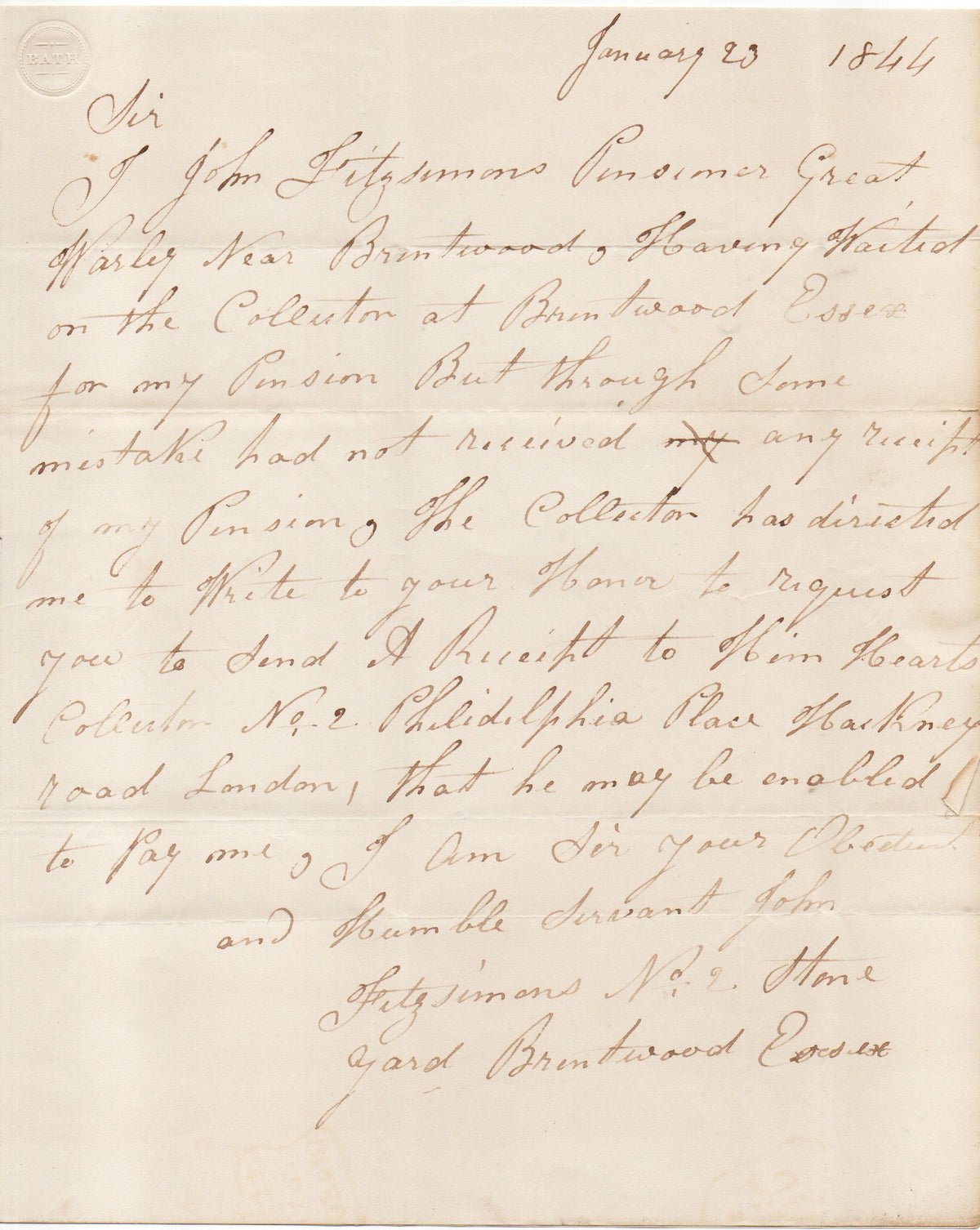 GB QV 1844 Entire from Chelsea Pensioner requesting pension receipt. More Below... (AM1577)