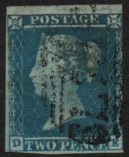 GB QV 1841 2d Blue SG15 Plate 4 (D-E) 3 Good Margins