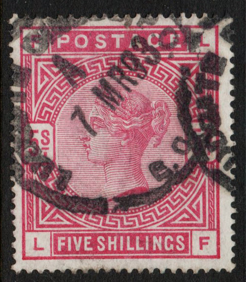 GB QV SG180 5/- Rose L-F Used