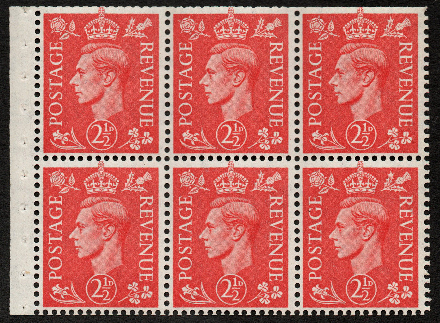 1937 KGVI SG466c Booklet Pane Upright Wmk. U/M. Trimmed top perforations
