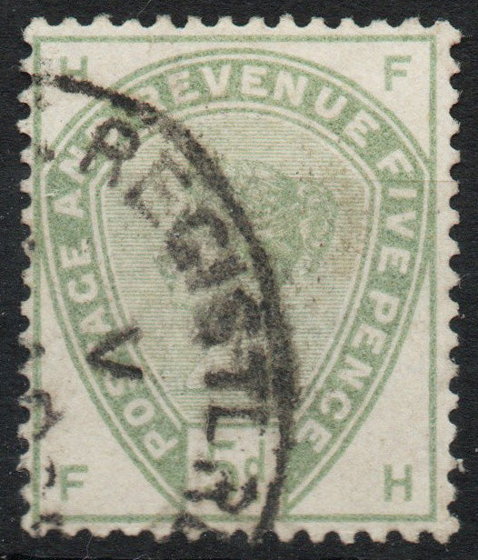 GB QV 1883-4 SG193 5d Green Fine used Registered Postmark F-H