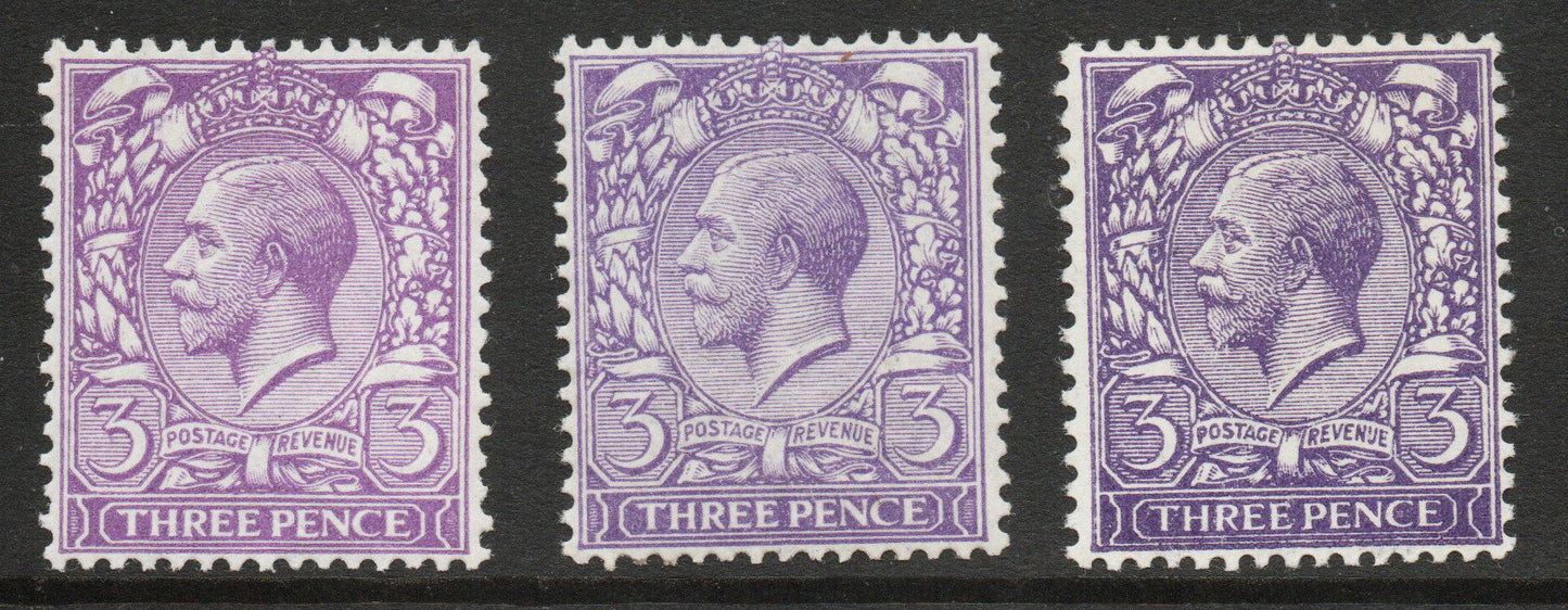 GB KGV 1912 SG374, 375 & 376 (Left to Right) All Unmounted Mint