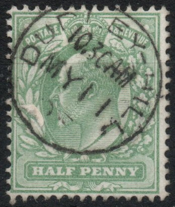1902-10 KEVII ½d Yellow-Green Superb Dudley Hill CDS