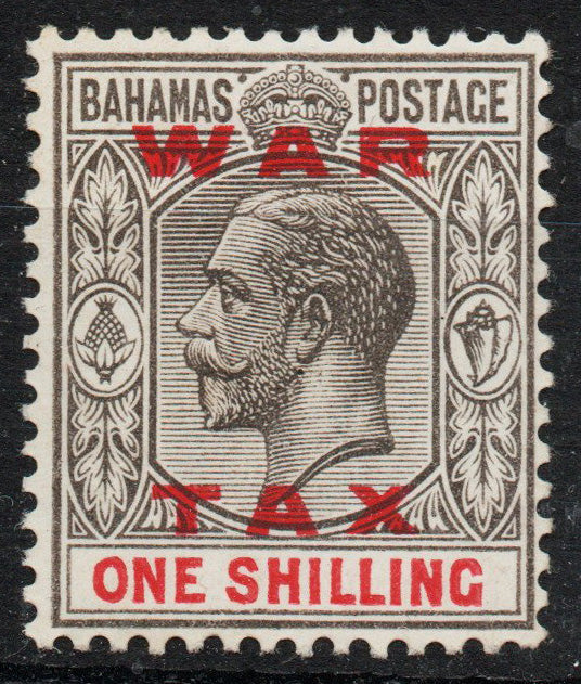 1919 Bahamas SG104 1/- Grey Black & Carmine WAR STAMP Overprint M/M
