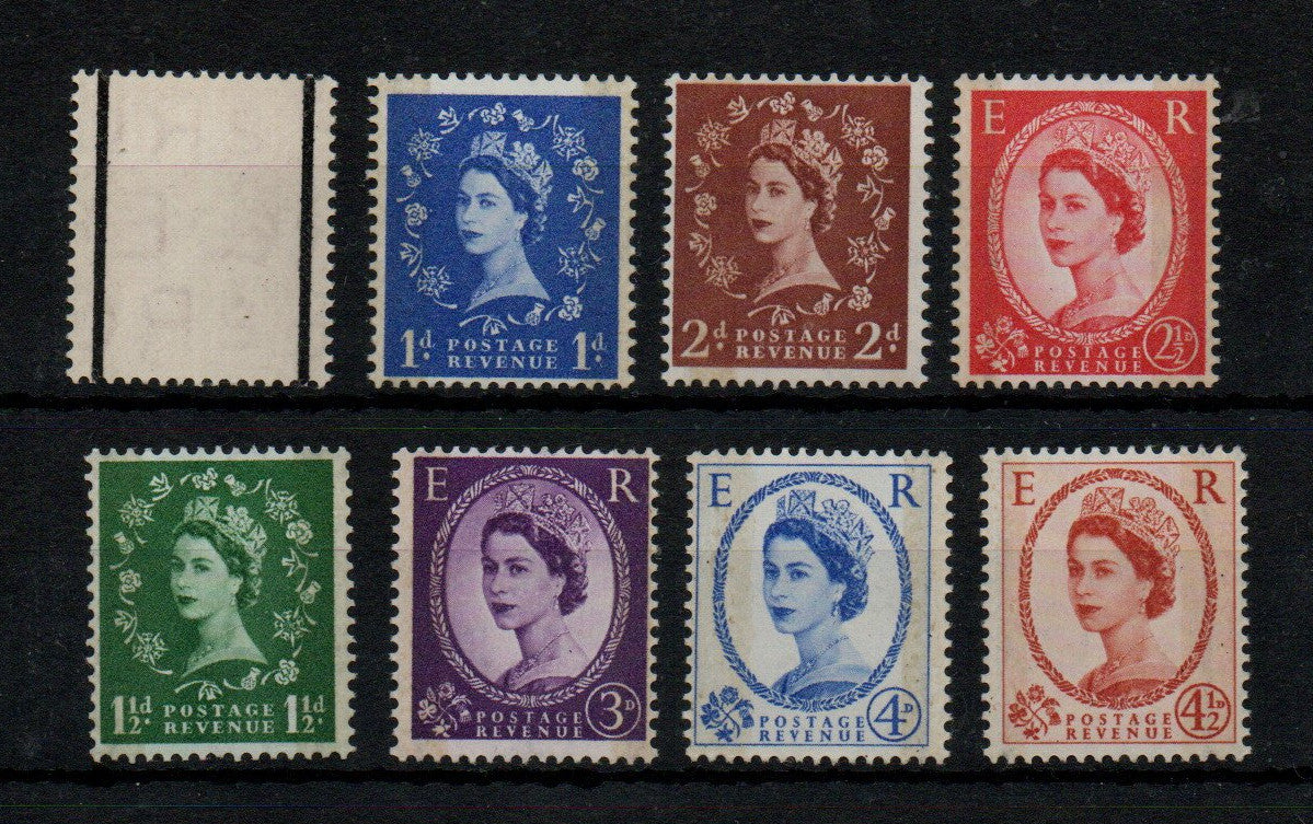 GB 1958 QEII SG587-594 Phosphor Graphite Set U/M