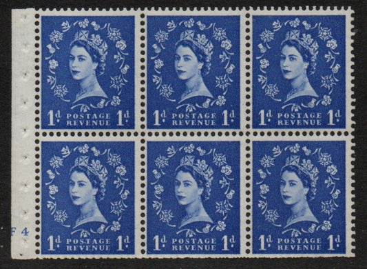 GB Booklet Pane SG541L 1d Ultramarine Cyl F4 nd Upright Watermark U/M (AM889)