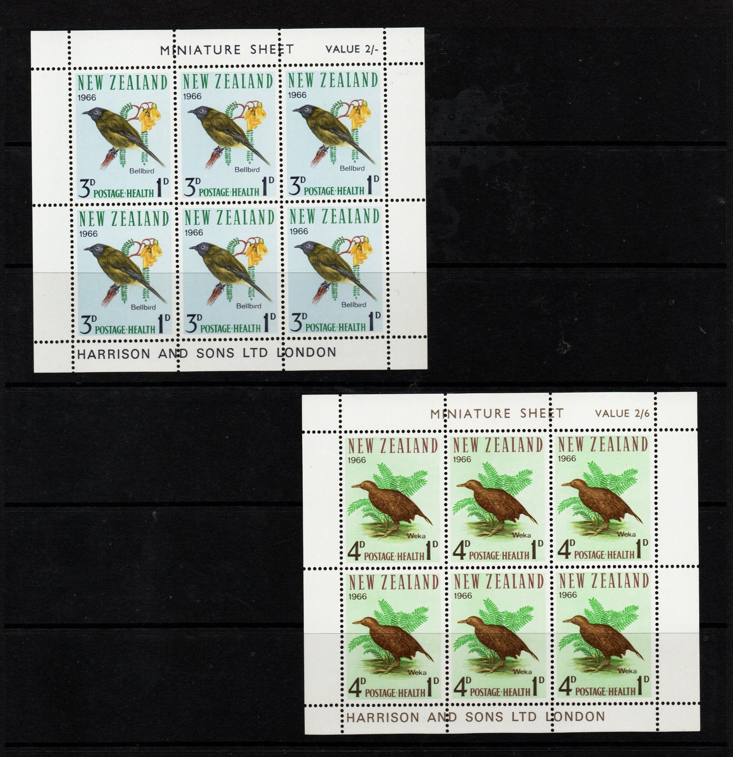 1966 New Zealand Health Stamps - Birds Miniature Sheets SG MS841 U/M, NHM.