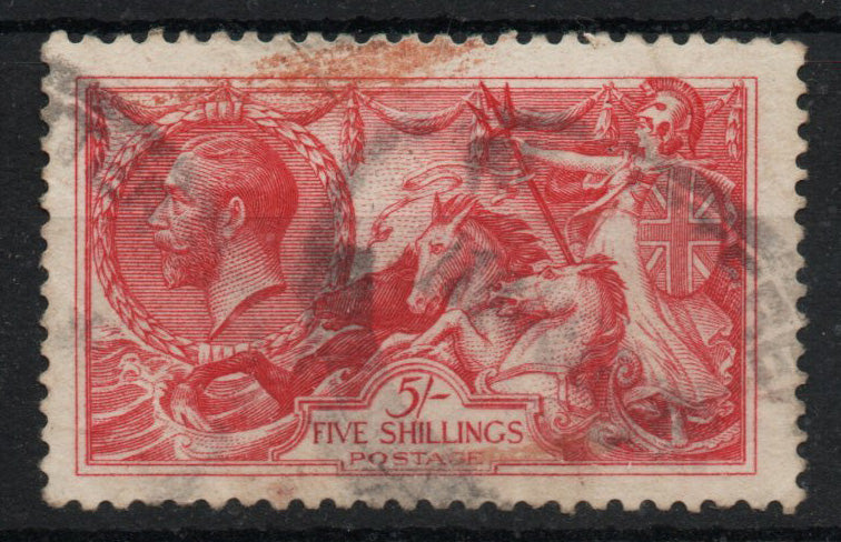 GB 1918 KGV Bradbury 5/- 5s SG416 Seahorse Average Used