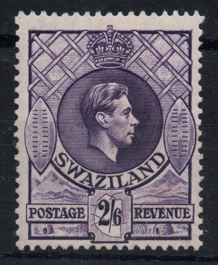 1938 KGVI Swaziland SG36 2/6d Brt Scarlet 13½ x 13 Lightly Mounted Mint