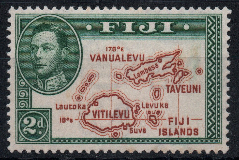 1938 KGVI Fiji SG253 2d Brown and Green DIE 1 Mounted Mint