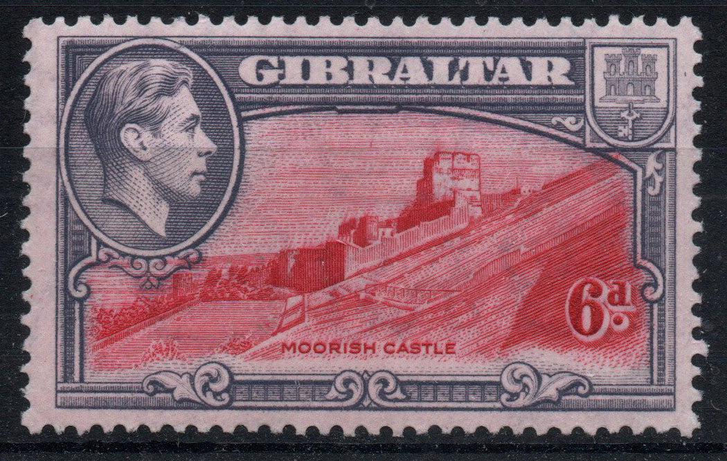 1938 KGVI Gibraltar SG126 6d Carmine & Grey Violet Lightly Mounted Mint