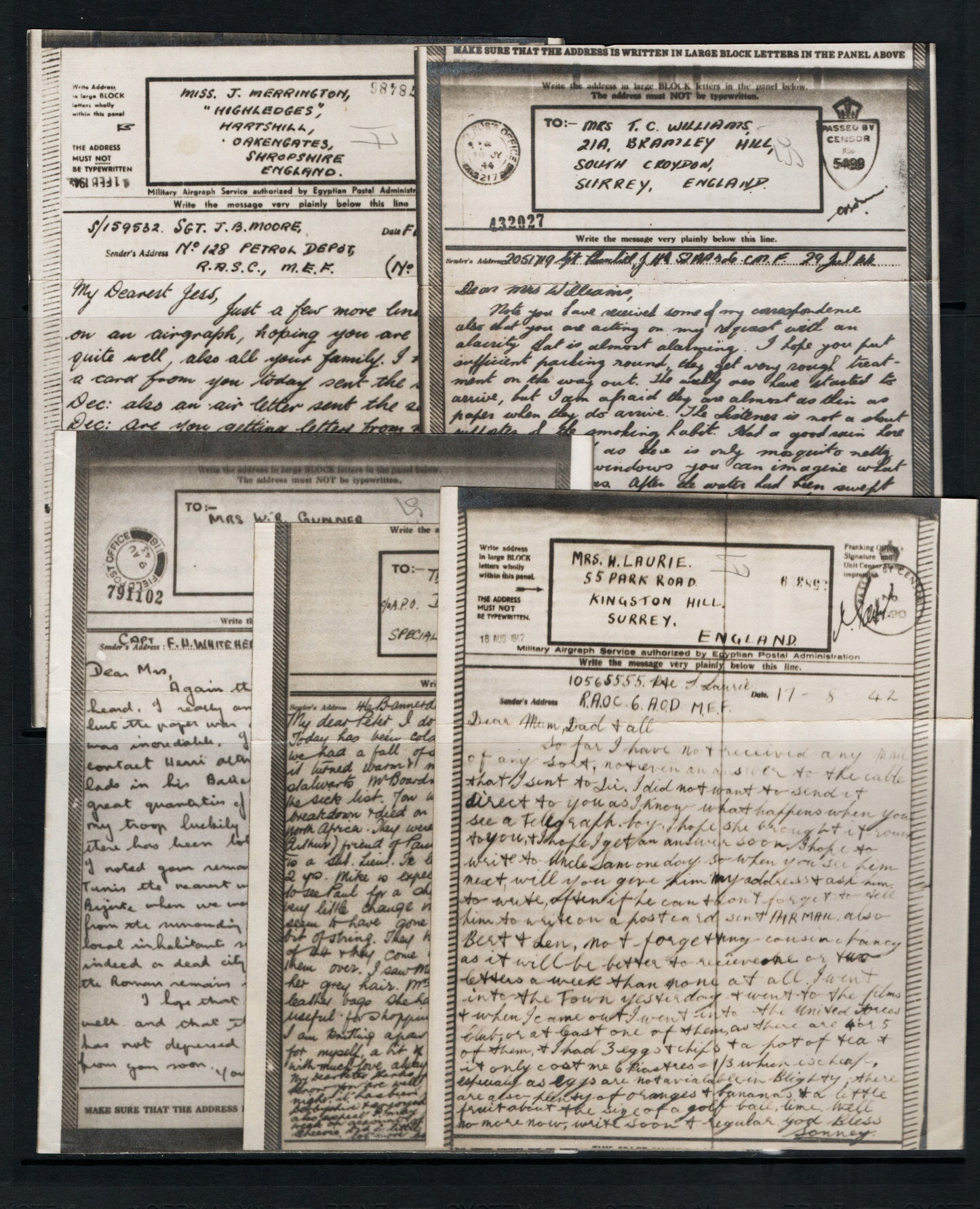 WWII Unchecked Selection of 5 RAF Airgraphs