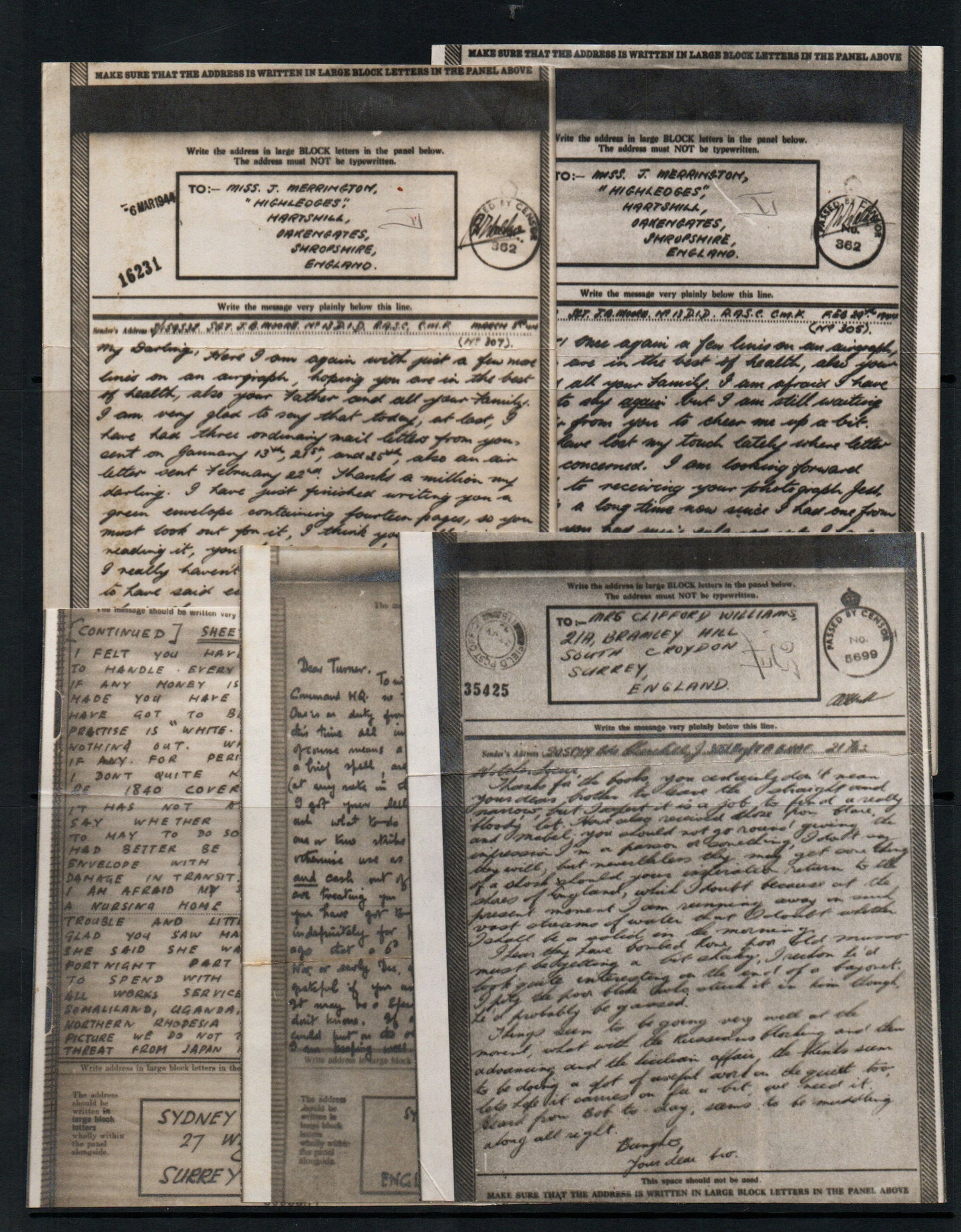 WWII Unchecked Selection of 5 RAF Airgraphs
