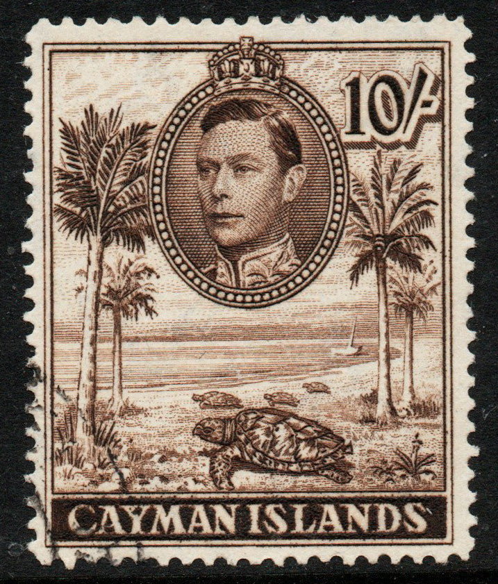1938 Cayman Islands SG126a KGVI 10/- Chocolate Perf 14 Very Fine Used