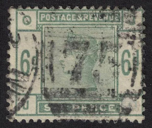 1883-4 GB QV SG194 6d Dull Green. Birmingham Postmark (E292)X63