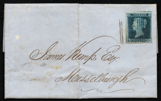 GB Line Engraved 2nd June 1853 Entire Addressed to Musselburgh bearing 2d Blue SG15 Plate 4 ES15 (F-E) (LPS54)