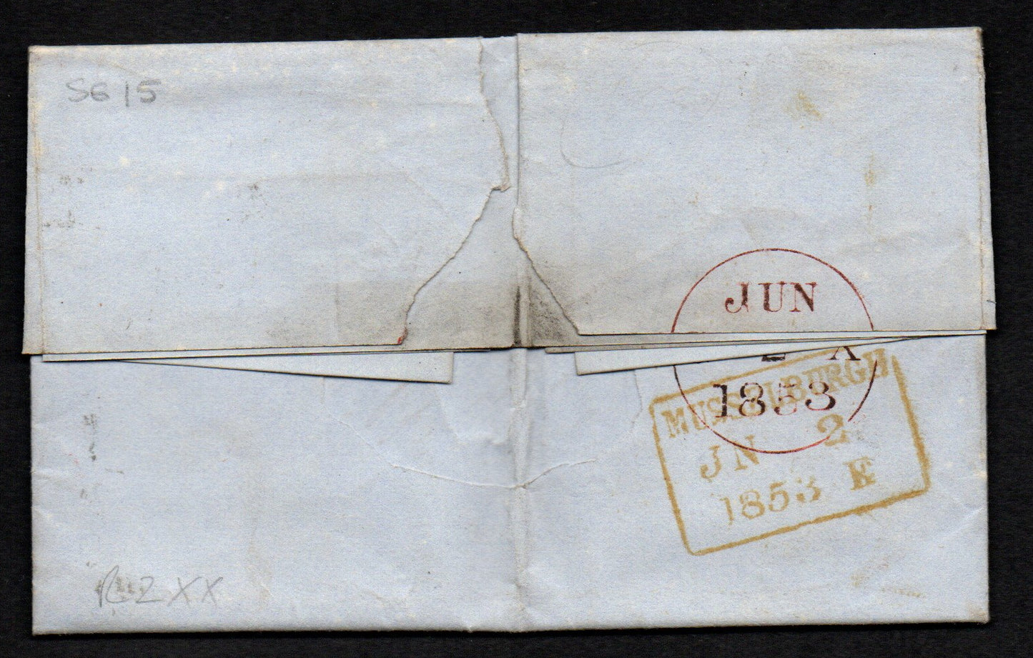GB Line Engraved 2nd June 1853 Entire Addressed to Musselburgh bearing 2d Blue SG15 Plate 4 ES15 (F-E) (LPS54)