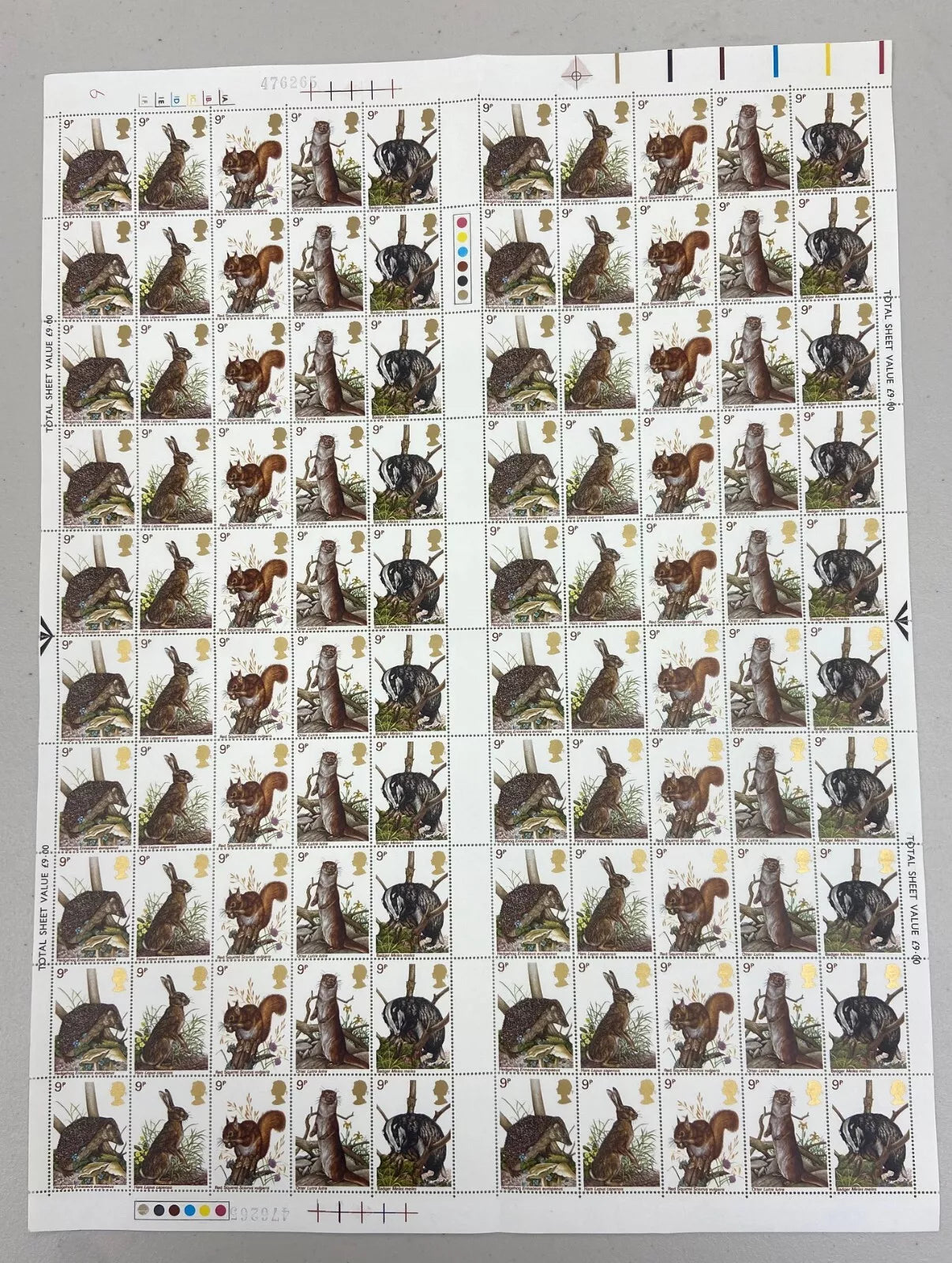 GB 1977 SG1039-43 9p British Wildlife in Full Sheet of Se-Tenant sets (GE016)