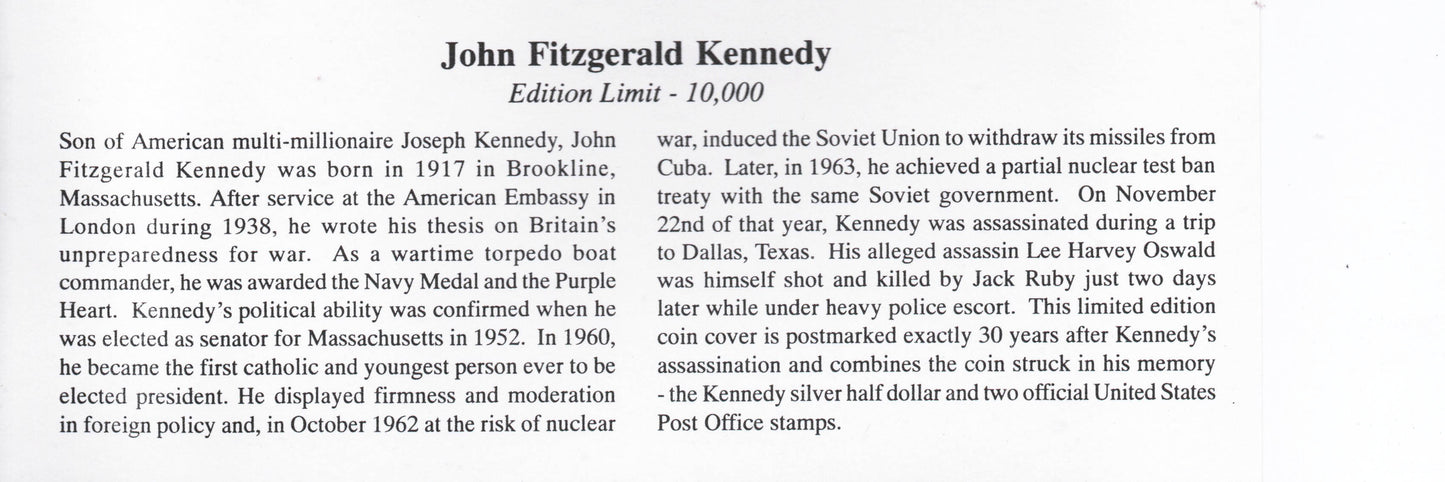 1993 USA 30th Anniv of JFK's Assassination with inset Kennedy Silver $½ (GU14)