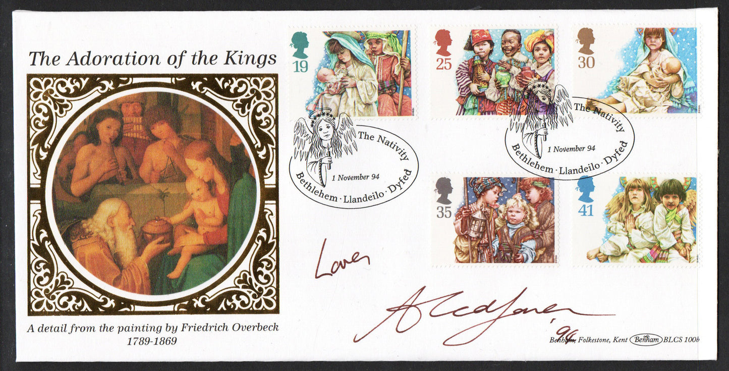 GB Xmas 1994 SG1843-47 on FDC Signed by Aled Jones Bethlehem, Wales Cancellation
