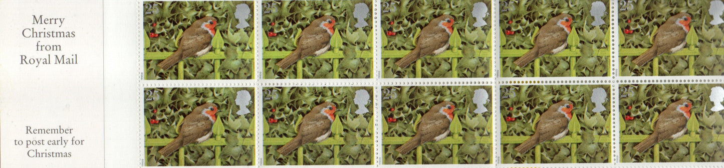 GB Xmas 1995 Booklet 10 x 25p First Class LX9 Robin Mint (IC6)
