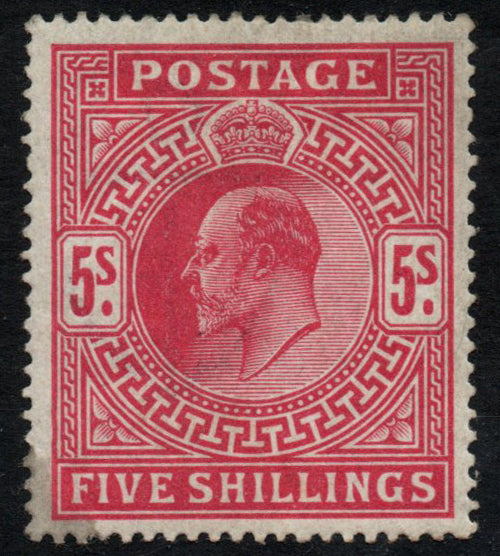 GB 1902 KGVII SG263 5/ Bright Carmine Small grease (?) stain bottom Left, VLMM