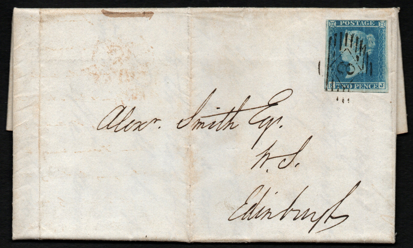 GB Line Engraved 31st May 1847 Entire Addressed to Edinburgh bearing 2d Blue SG13 Plate 3 ES11 (K-J) (LPS55)